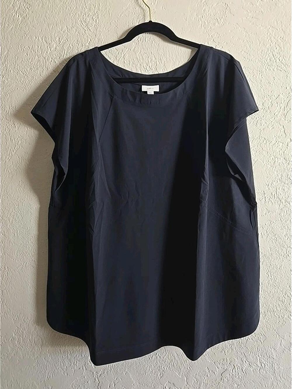J Jill Top Womens 3X Cap Short Sleeve Boat Neck Stretch Navy